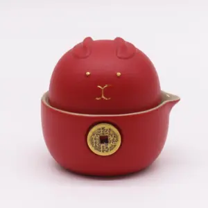 Money Cat Teapot Set – Two Cups – Travel Pack – Red | www.artisangoods.co.uk 3