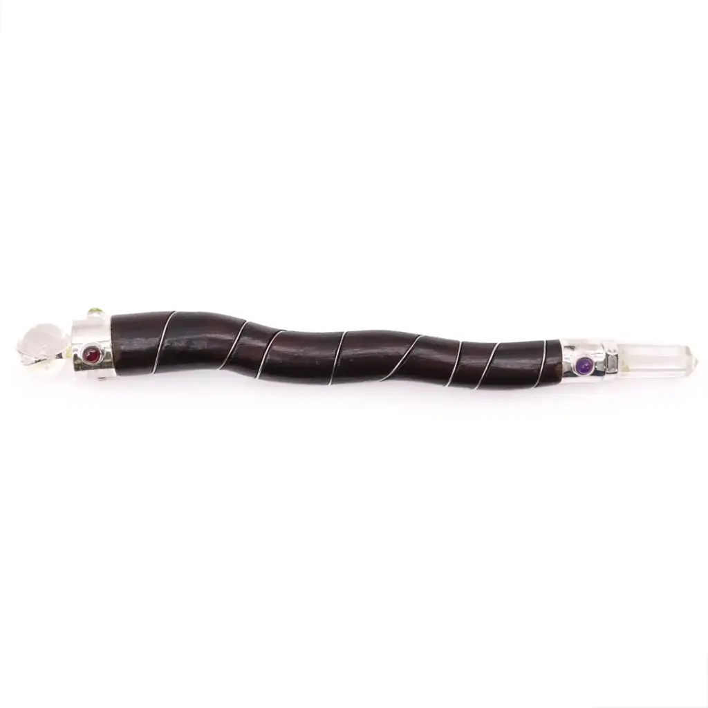 Natural Curved Wood and Rock Quartz Wand | www.artisangoods.co.uk