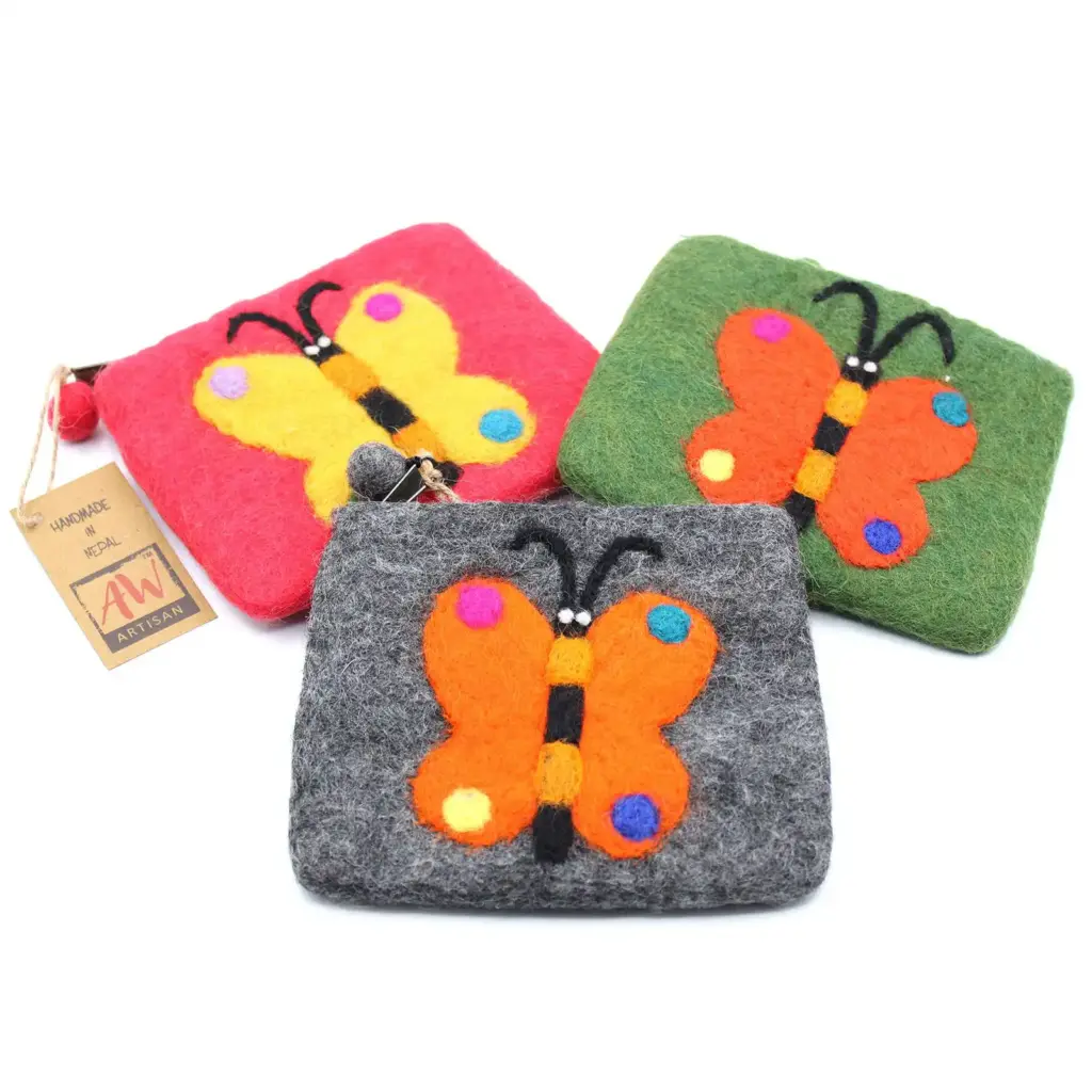 Natural Felt Zipper Pouch (asst) – Big Butterfly | www.artisangoods.co.uk 3 Natural Felt Zipper Pouch (asst) – Big Butterfly | www.artisangoods.co.uk 3