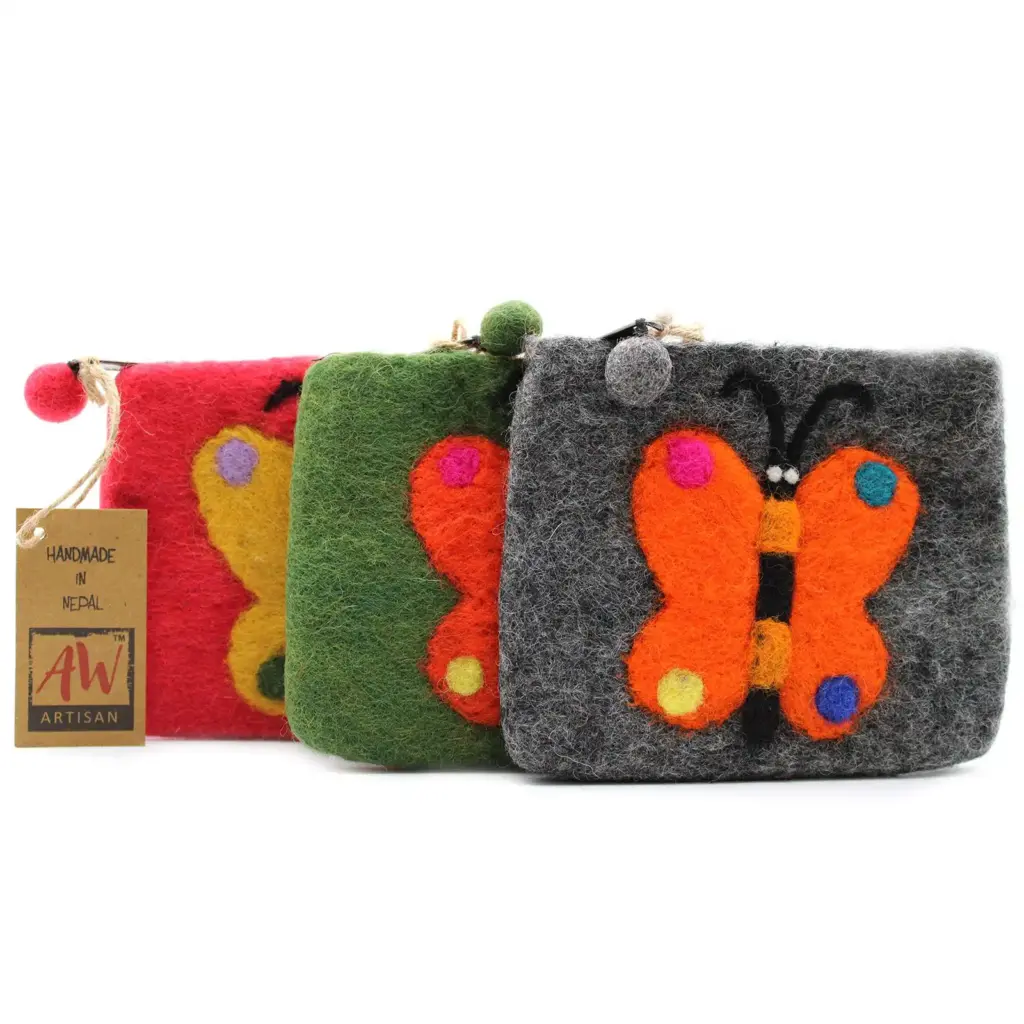 Natural Felt Zipper Pouch (asst) – Big Butterfly | www.artisangoods.co.uk 2 Natural Felt Zipper Pouch (asst) – Big Butterfly | www.artisangoods.co.uk 2