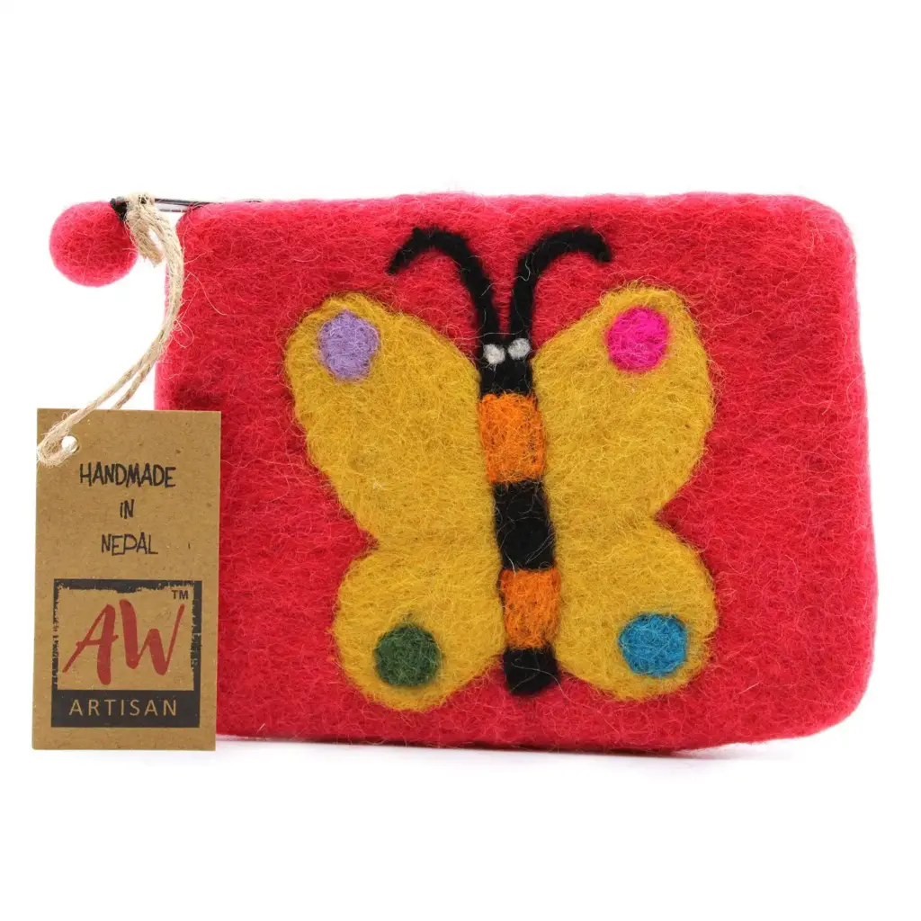 Natural Felt Zipper Pouch (asst) – Big Butterfly | www.artisangoods.co.uk