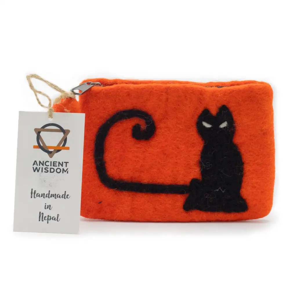 Natural Felt Zipper Pouch (asst) – Cat Face | www.artisangoods.co.uk