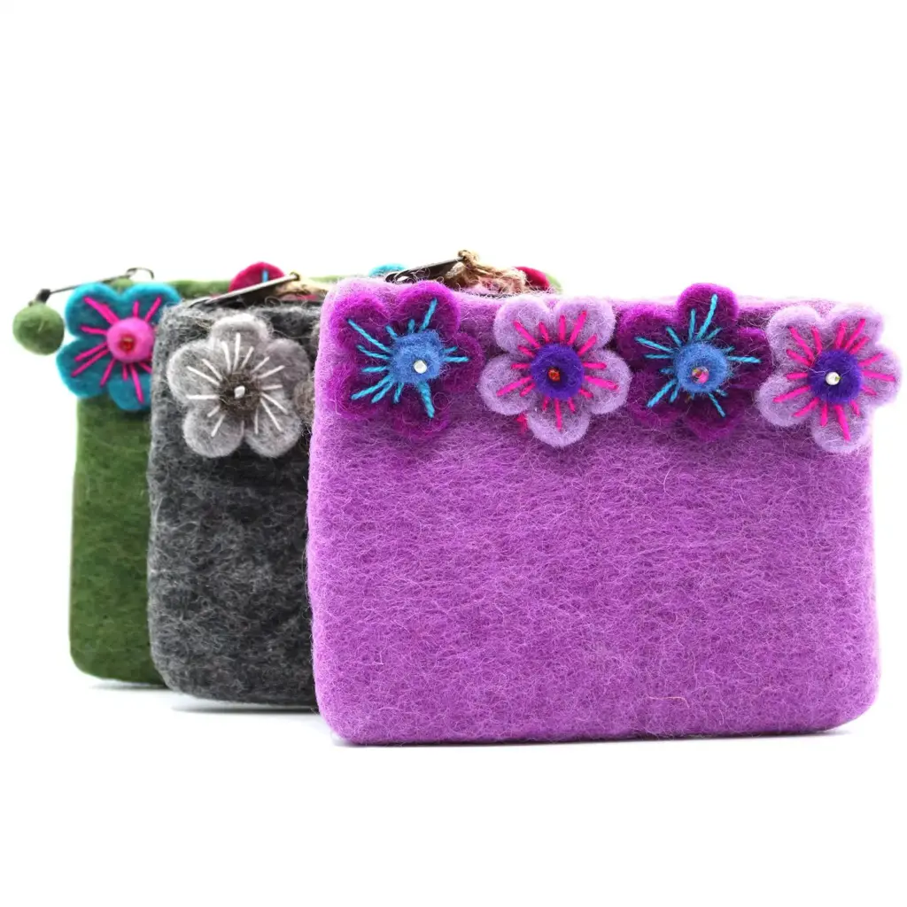 Natural Felt Zipper Pouch (asst) – Four Flowers | www.artisangoods.co.uk 2 Natural Felt Zipper Pouch (asst) – Four Flowers | www.artisangoods.co.uk 2