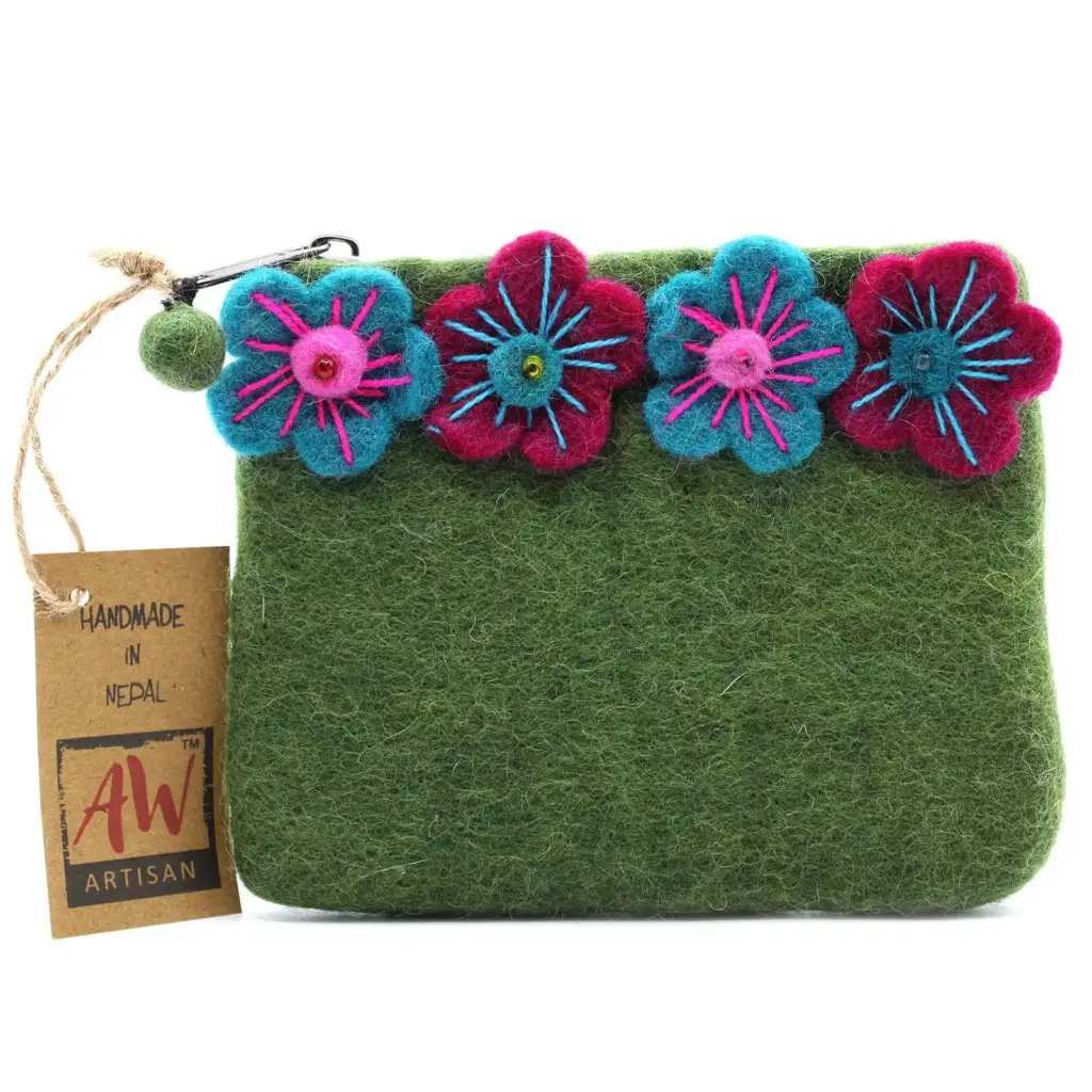 Natural Felt Zipper Pouch (asst) – Four Flowers | www.artisangoods.co.uk