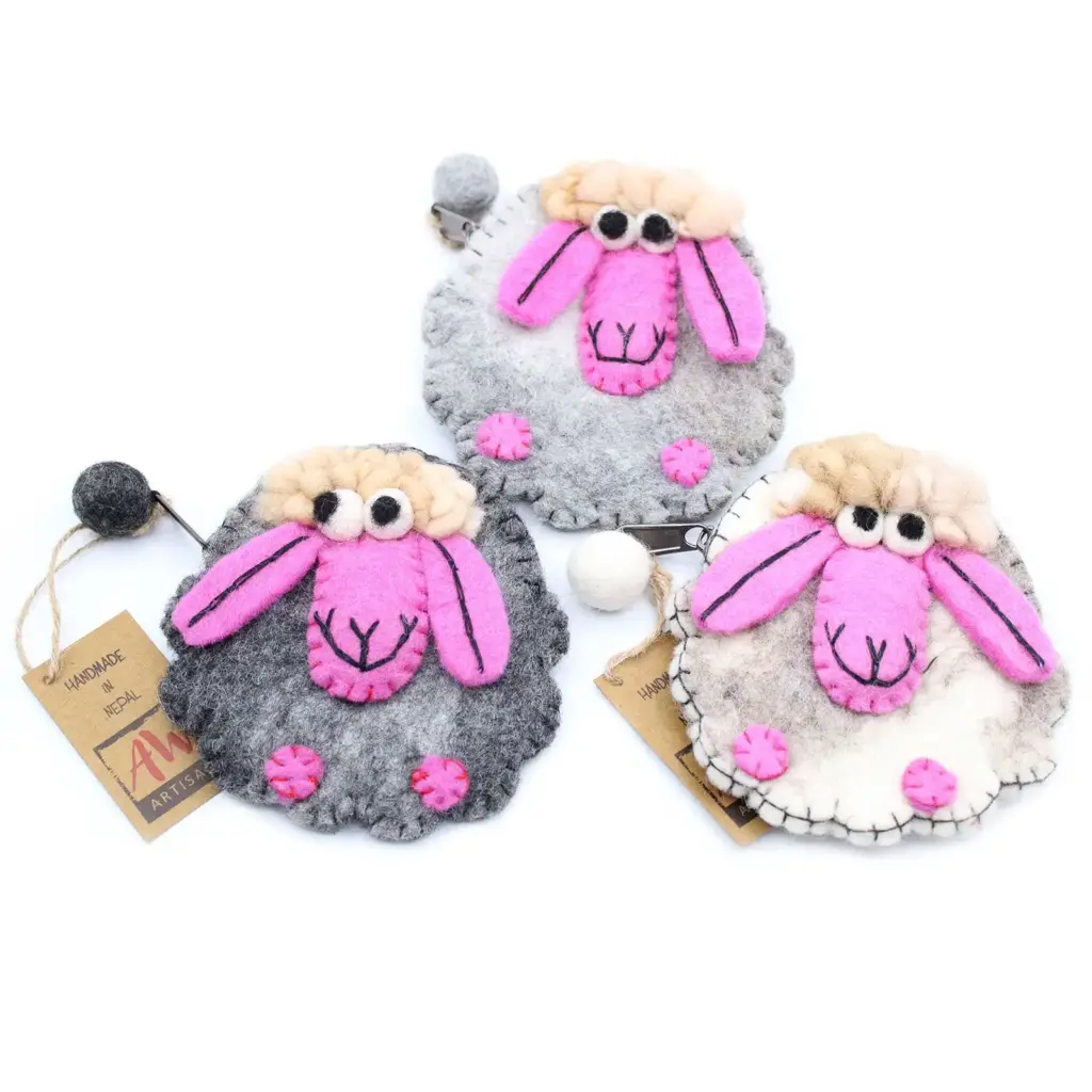 Natural Felt Zipper Pouch (asst) – Happy Sheep | www.artisangoods.co.uk