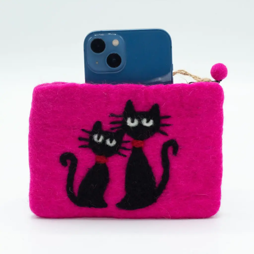 Natural Felt Zipper Pouch (asst) – Two Cats | www.artisangoods.co.uk 3