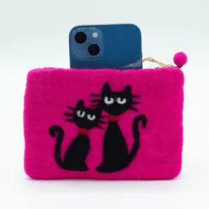 Natural Felt Zipper Pouch (asst) – Two Cats | www.artisangoods.co.uk 3