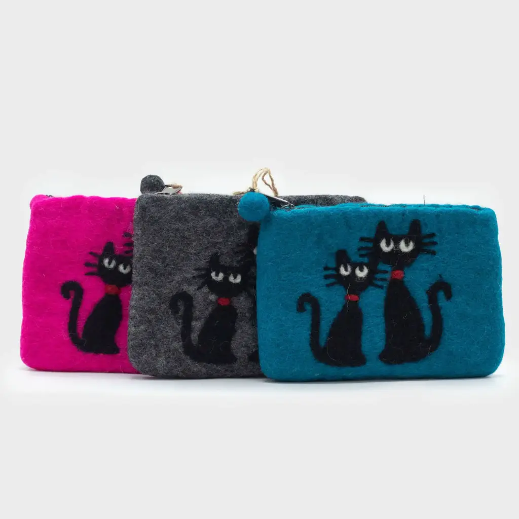 Natural Felt Zipper Pouch (asst) – Two Cats | www.artisangoods.co.uk 2