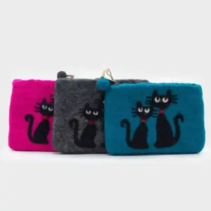 Natural Felt Zipper Pouch (asst) – Two Cats | www.artisangoods.co.uk 2