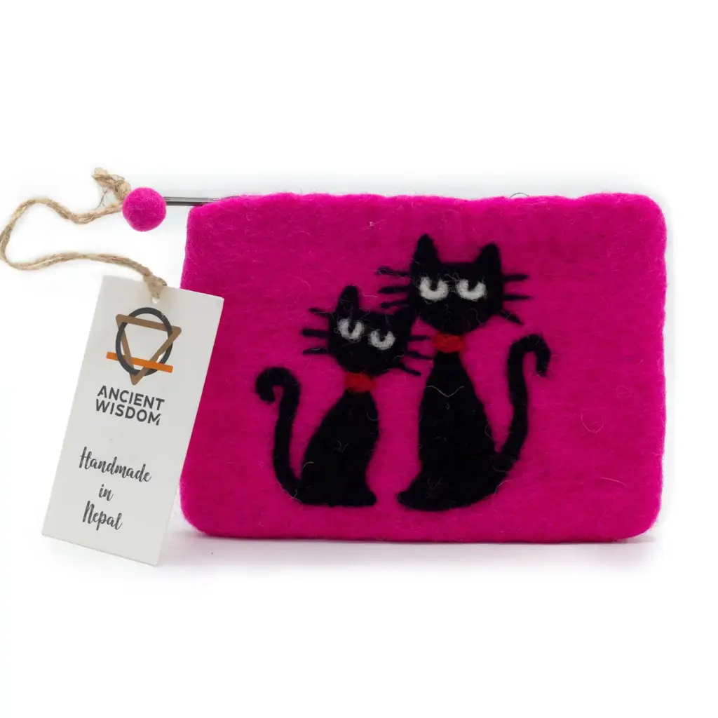 Natural Felt Zipper Pouch (asst) – Two Cats | www.artisangoods.co.uk