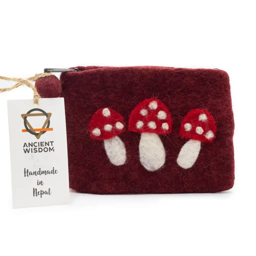 Natural Felt Zipper Pouch (asst) – Wild Mushrooms | www.artisangoods.co.uk