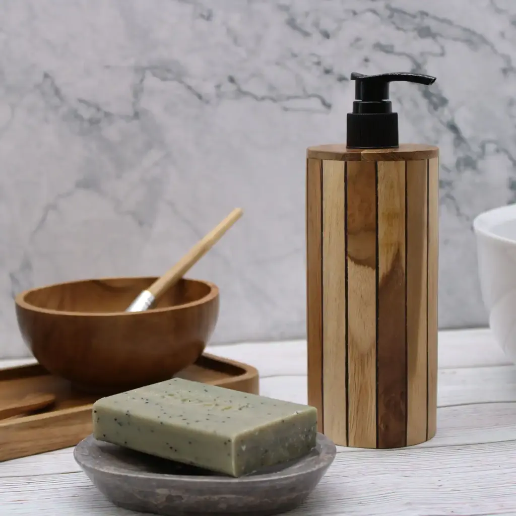 Natural Teakwood Soap Dispenser – Round | www.artisangoods.co.uk 5