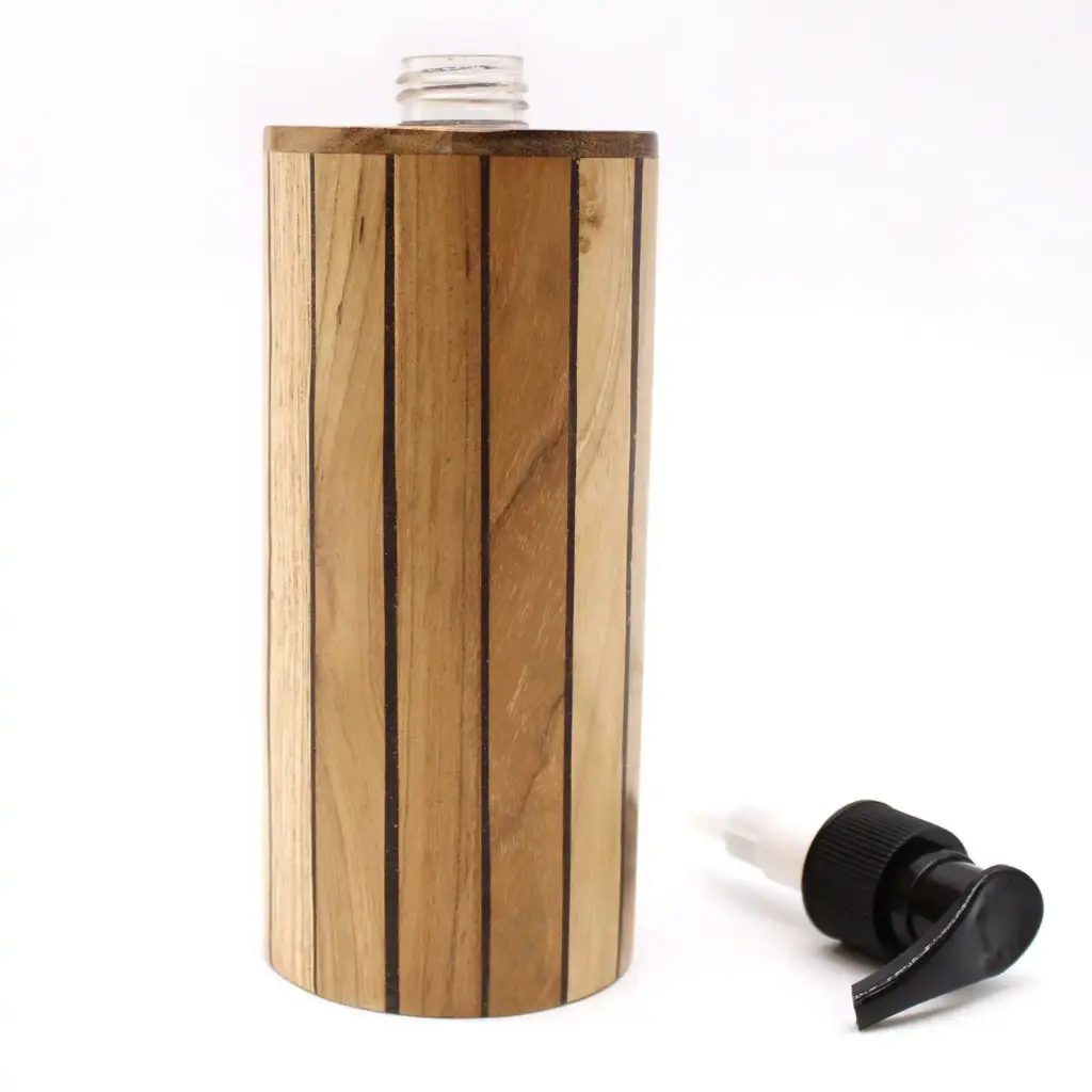 Natural Teakwood Soap Dispenser – Round | www.artisangoods.co.uk 2