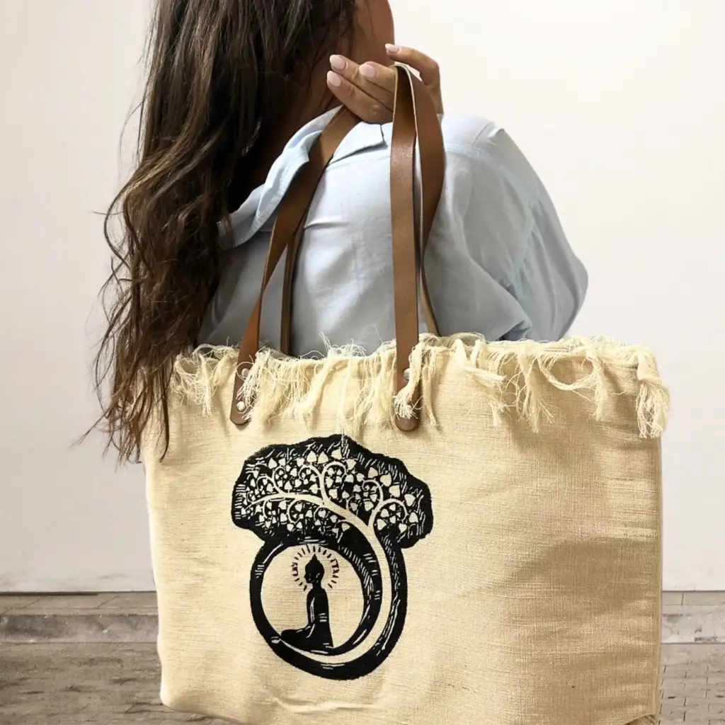 Natural Tote Bag Leather Handle – Buddha | www.artisangoods.co.uk 4