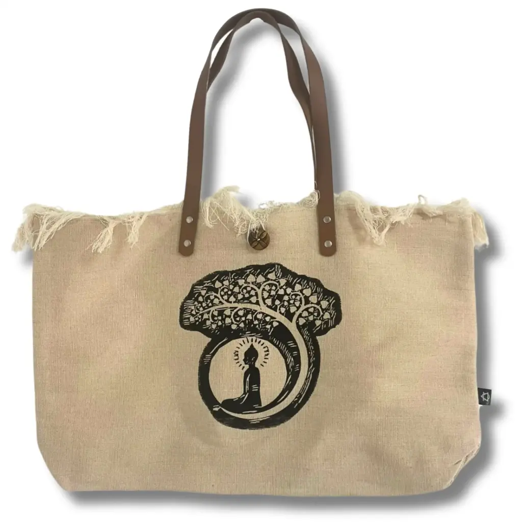 Natural Tote Bag Leather Handle – Buddha | www.artisangoods.co.uk 3