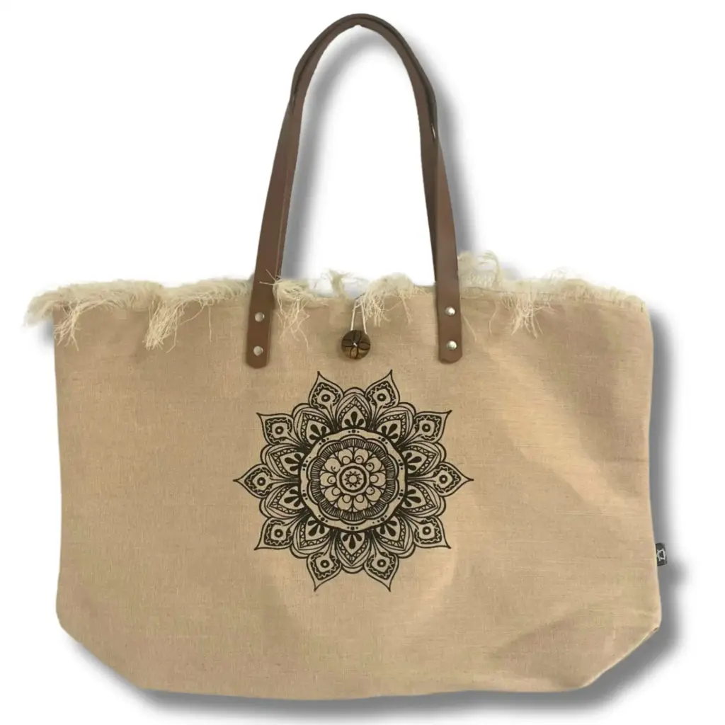 Natural Tote Bag Leather Handle – Flower of Life | www.artisangoods.co.uk