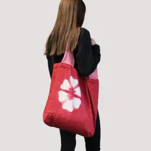 Natural Tye-Dye Cotton Bag (8oz) – 38x42x12cm – Blue Rings – Blue Handle | www.artisangoods.co.uk 4
