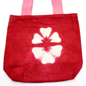 Natural Tye-Dye Cotton Bag (8oz) – 38x42x12cm – Maroon Flower – Pink Handle | www.artisangoods.co.uk 3