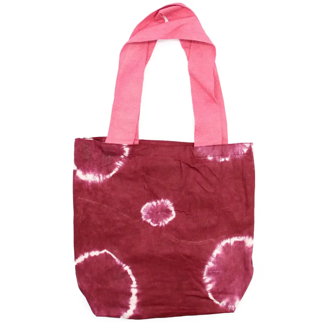 Natural Tye-Dye Cotton Bag (8oz) – 38x42x12cm – Maroon Rings – Pink Handle | www.artisangoods.co.uk Natural Tye-Dye Cotton Bag (8oz) – 38x42x12cm – Maroon Rings – Pink Handle | www.artisangoods.co.uk
