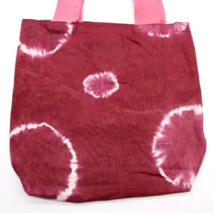 Natural Tye-Dye Cotton Bag (8oz) – 38x42x12cm – Maroon Rings – Pink Handle | www.artisangoods.co.uk 3