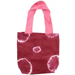 Natural Tye-Dye Cotton Bag (8oz) – 38x42x12cm – Maroon Rings – Pink Handle | www.artisangoods.co.uk 1