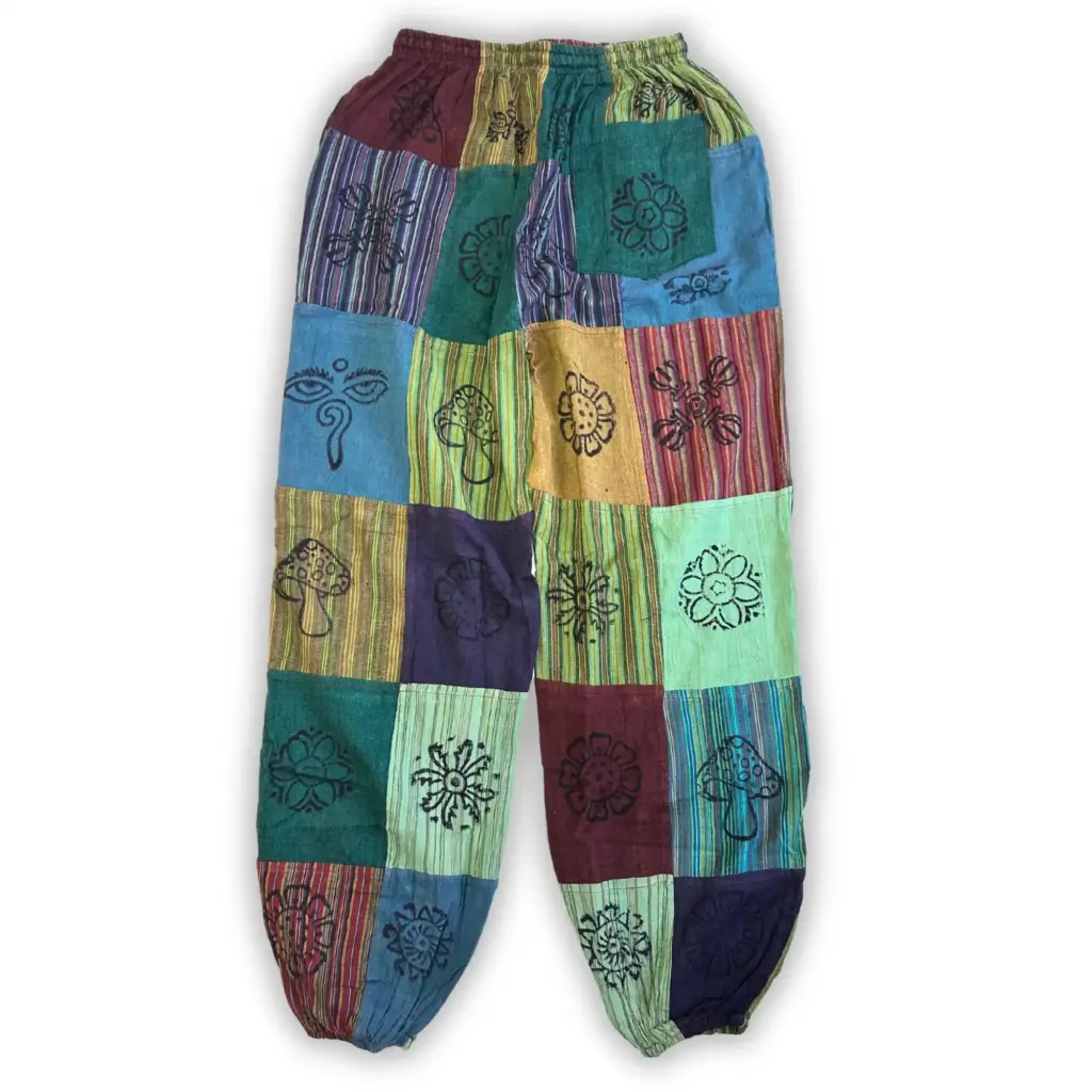 Nomad Sari – Mushroom Pants – Block Print Designs – Green Tones L/XL | www.artisangoods.co.uk 2