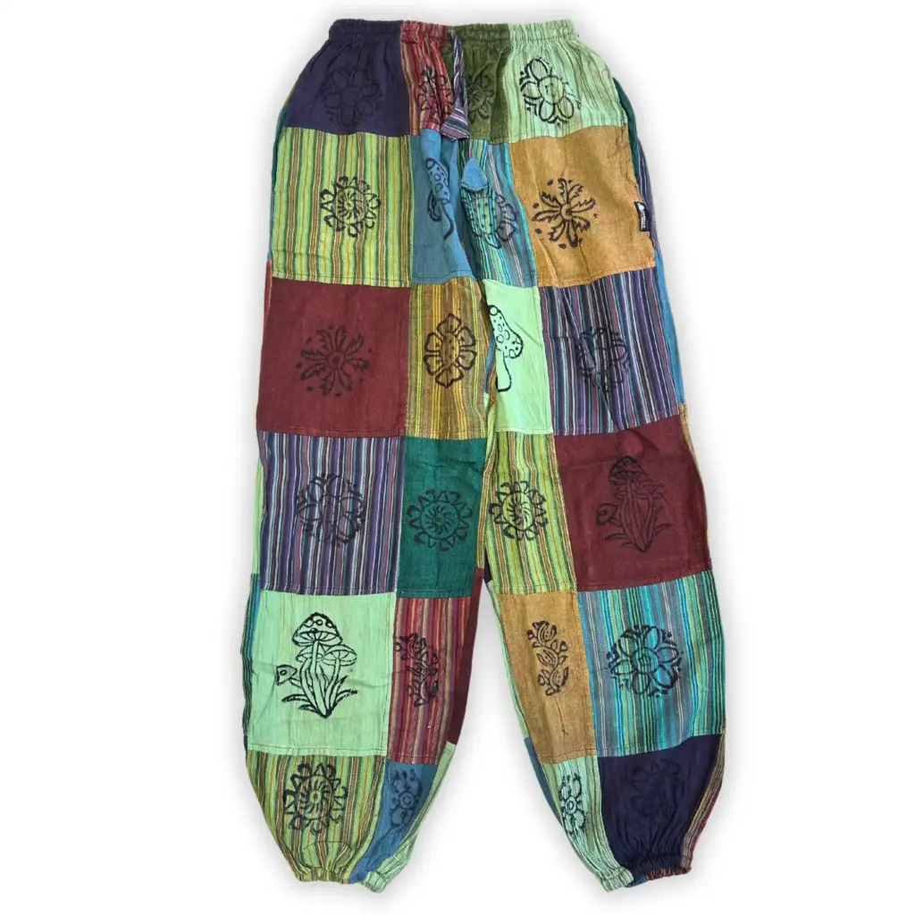 Nomad Sari – Mushroom Pants – Block Print Designs -Green Tones S/M | www.artisangoods.co.uk 5