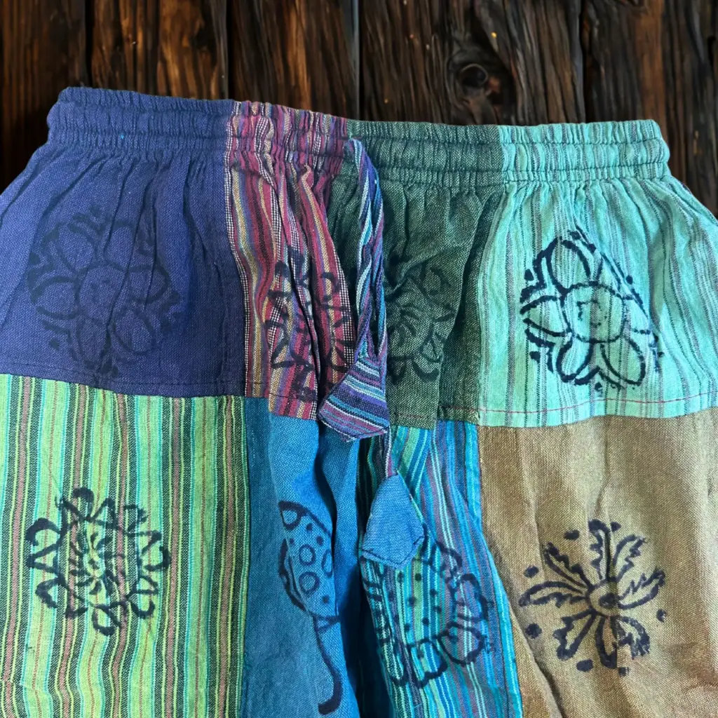 Nomad Sari – Mushroom Pants – Block Print Designs -Green Tones S/M | www.artisangoods.co.uk 6