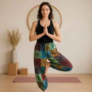 Nomad Sari – Mushroom Pants – Block Print Designs -Green Tones S/M | www.artisangoods.co.uk 3