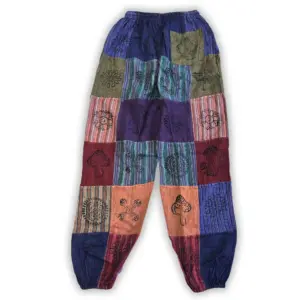 Nomad Sari – Mushroom Pants – Block Print Designs – Purple Tones S/M | www.artisangoods.co.uk 2
