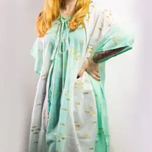 Nomad Sari On the Med Collection – Kaftan – White & Turquoise & Gold Fish Design | www.artisangoods.co.uk Nomad Sari On the Med Collection – Kaftan – White & Turquoise & Gold Fish Design | www.artisangoods.co.uk 1