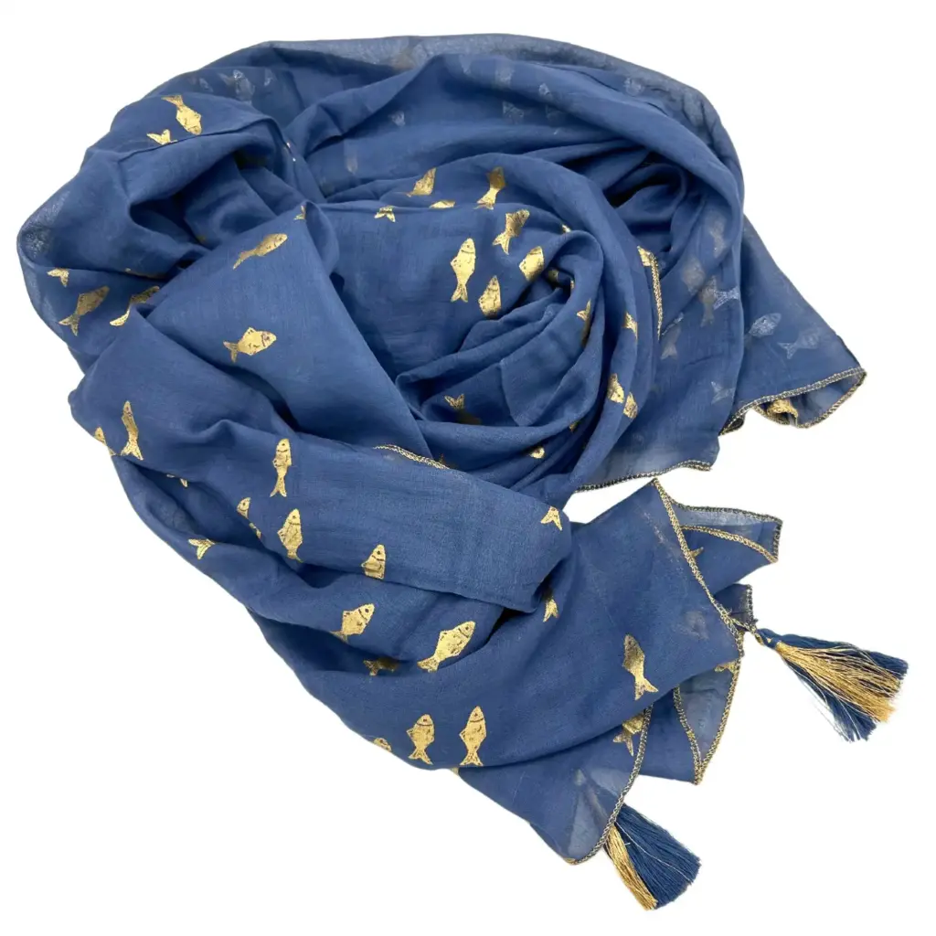 Nomad Sari On the Med Collection – Pareo – Sea Blue & Gold Fish Design | www.artisangoods.co.uk 2 Nomad Sari On the Med Collection – Pareo – Sea Blue & Gold Fish Design | www.artisangoods.co.uk 2