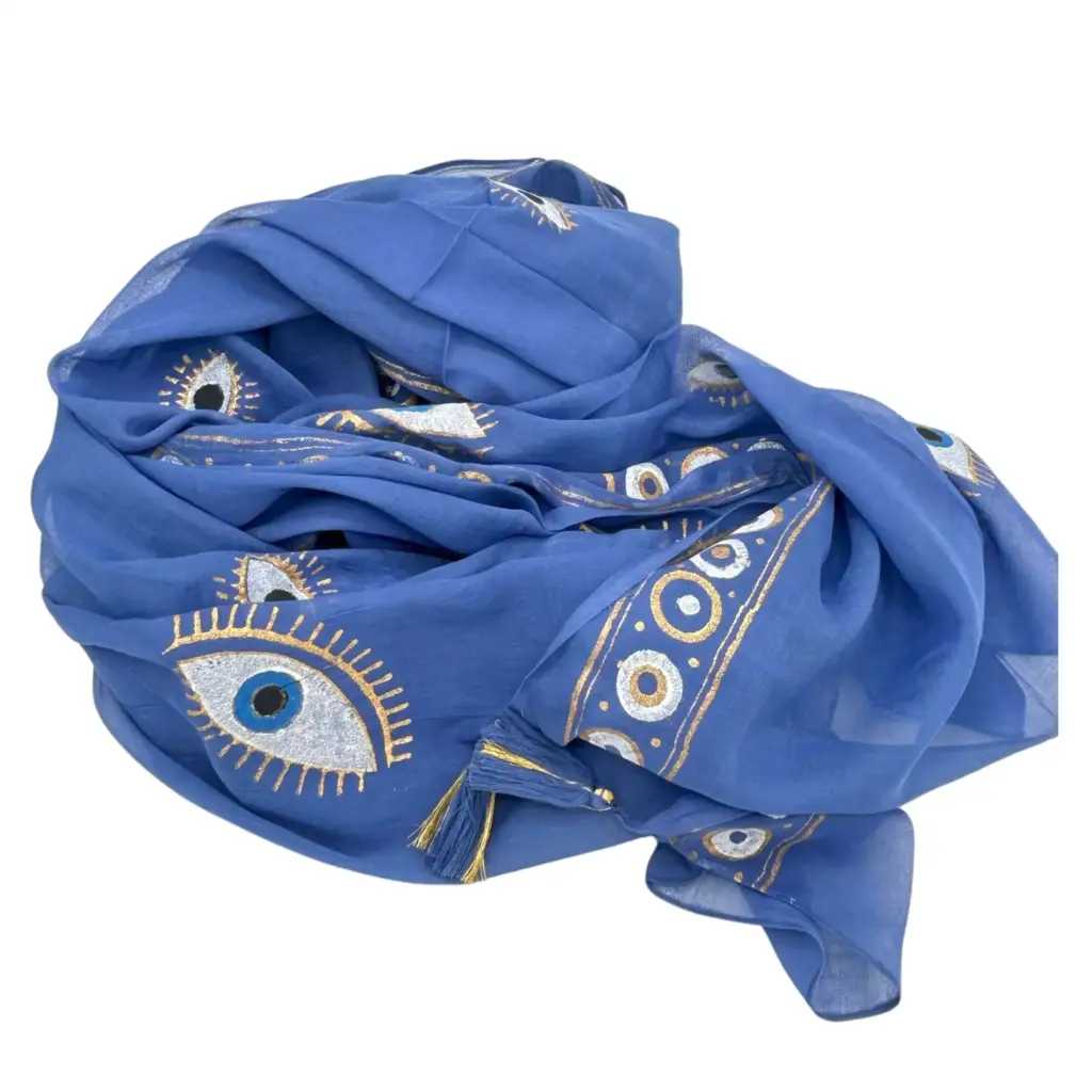 Nomad Sari On the Med Collection – Pario – Rich Blue & Gold Hand Painted Evil Eye Design | www.artisangoods.co.uk 2 Nomad Sari On the Med Collection – Pario – Rich Blue & Gold Hand Painted Evil Eye Design | www.artisangoods.co.uk 2