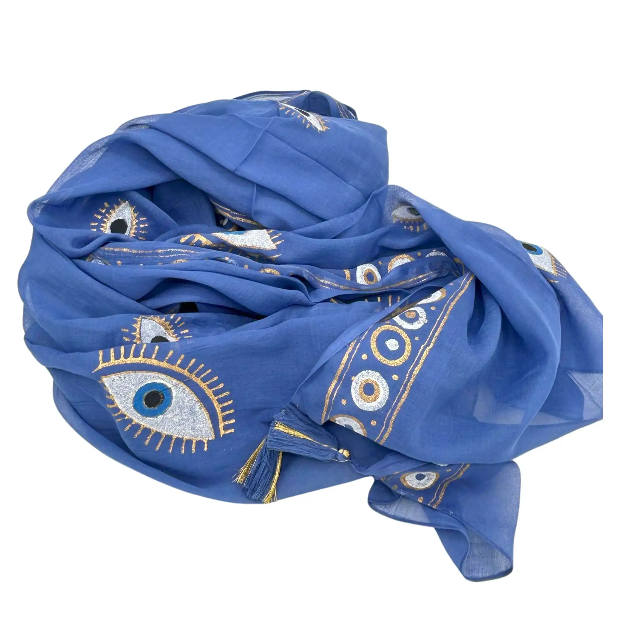 Nomad Sari On the Med Collection – Pario – Rich Blue & Gold Hand Painted Evil Eye Design | www.artisangoods.co.uk 3 Nomad Sari On the Med Collection – Pario – Rich Blue & Gold Hand Painted Evil Eye Design | www.artisangoods.co.uk 2