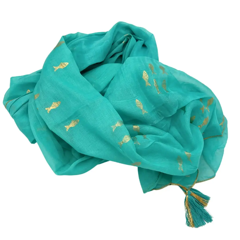 Nomad Sari On the Med Collection – Pario – Turquoise & Gold Fish Design | www.artisangoods.co.uk
