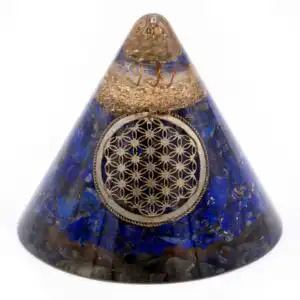 Orgonite Cone – Lapis Flower of Life – Suspended Quartz – 90 mm | www.artisangoods.co.uk 1