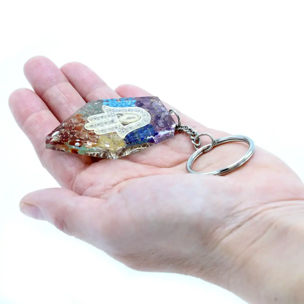 Orgonite Power Keyring – Gemstone Chakra Hamsa | www.artisangoods.co.uk 2 Orgonite Power Keyring – Gemstone Chakra Hamsa | www.artisangoods.co.uk 2