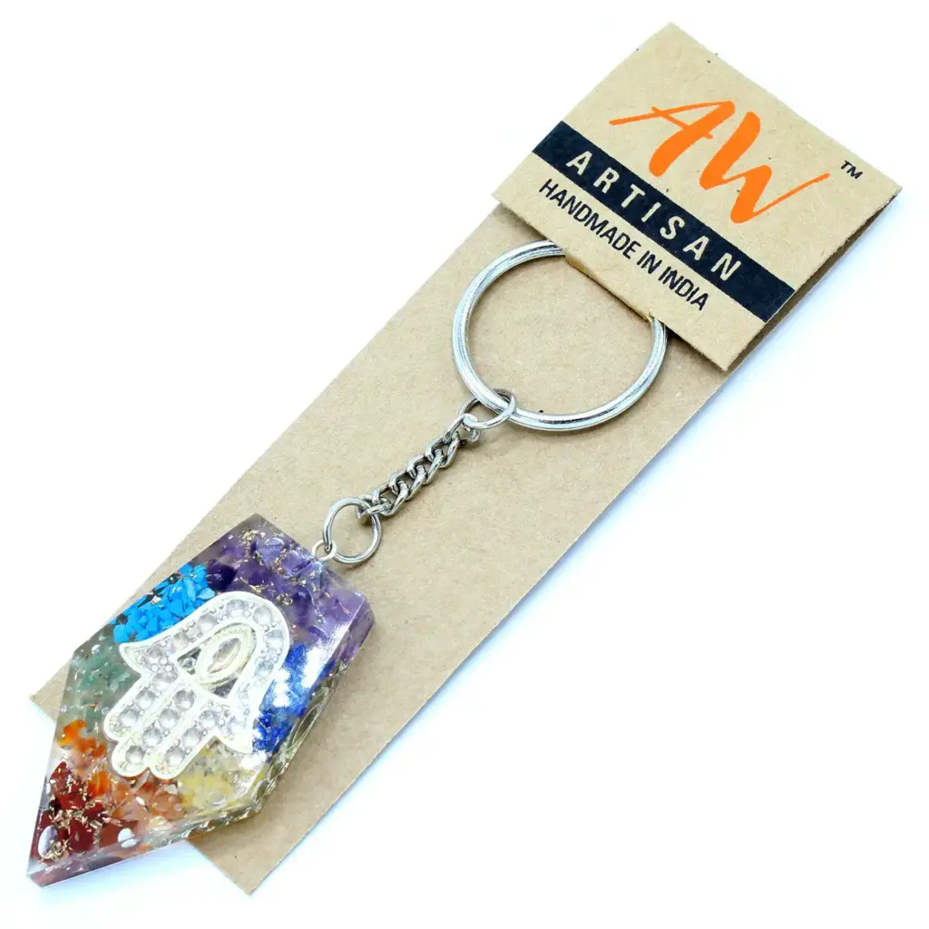 Orgonite Power Keyring – Gemstone Chakra Hamsa | www.artisangoods.co.uk