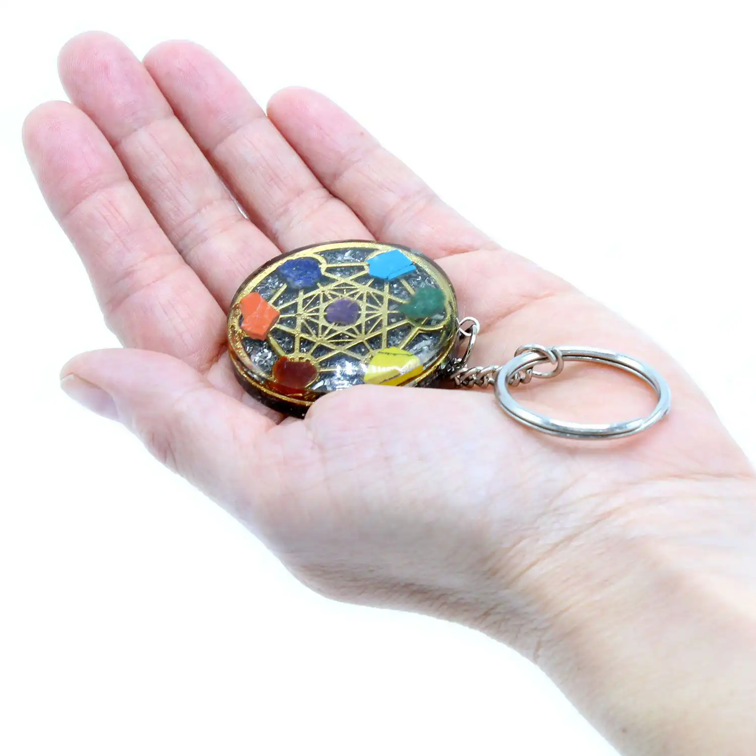 Orgonite Power Keyring – Round Seven Chakra | www.artisangoods.co.uk 3 Orgonite Power Keyring – Round Seven Chakra | www.artisangoods.co.uk 2