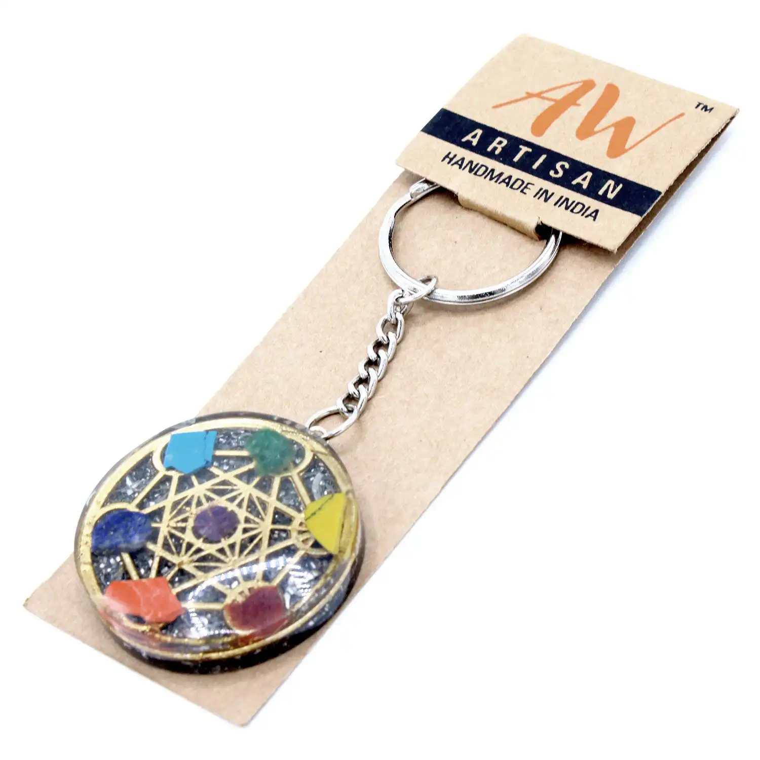 Orgonite Power Keyring – Round Seven Chakra | www.artisangoods.co.uk 2 Orgonite Power Keyring – Round Seven Chakra | www.artisangoods.co.uk 1