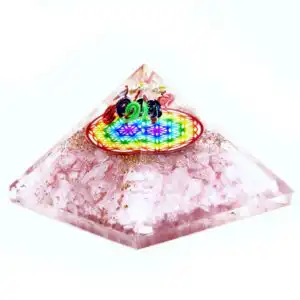 Orgonite Pyramid –  Rose Quartz Rainbow Flower of Life – 70 mm | www.artisangoods.co.uk 1