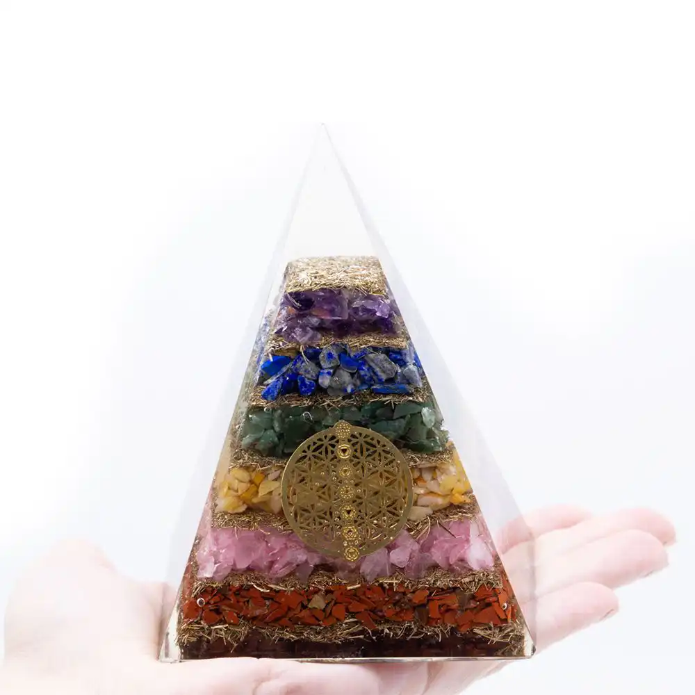 Orgonite Pyramid – Seven Chakra Flower of Life – 70 mm | www.artisangoods.co.uk 3 Orgonite Pyramid – Seven Chakra Flower of Life – 70 mm | www.artisangoods.co.uk 2
