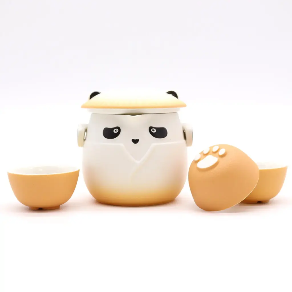 Panda Teapot Set & Three Cups – Orange | www.artisangoods.co.uk