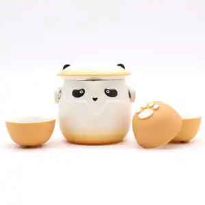 Panda Teapot Set & Three Cups – Orange | www.artisangoods.co.uk 1