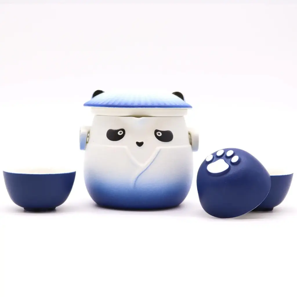 Panda Teapot Set & Three Cups – Sky Blue | www.artisangoods.co.uk