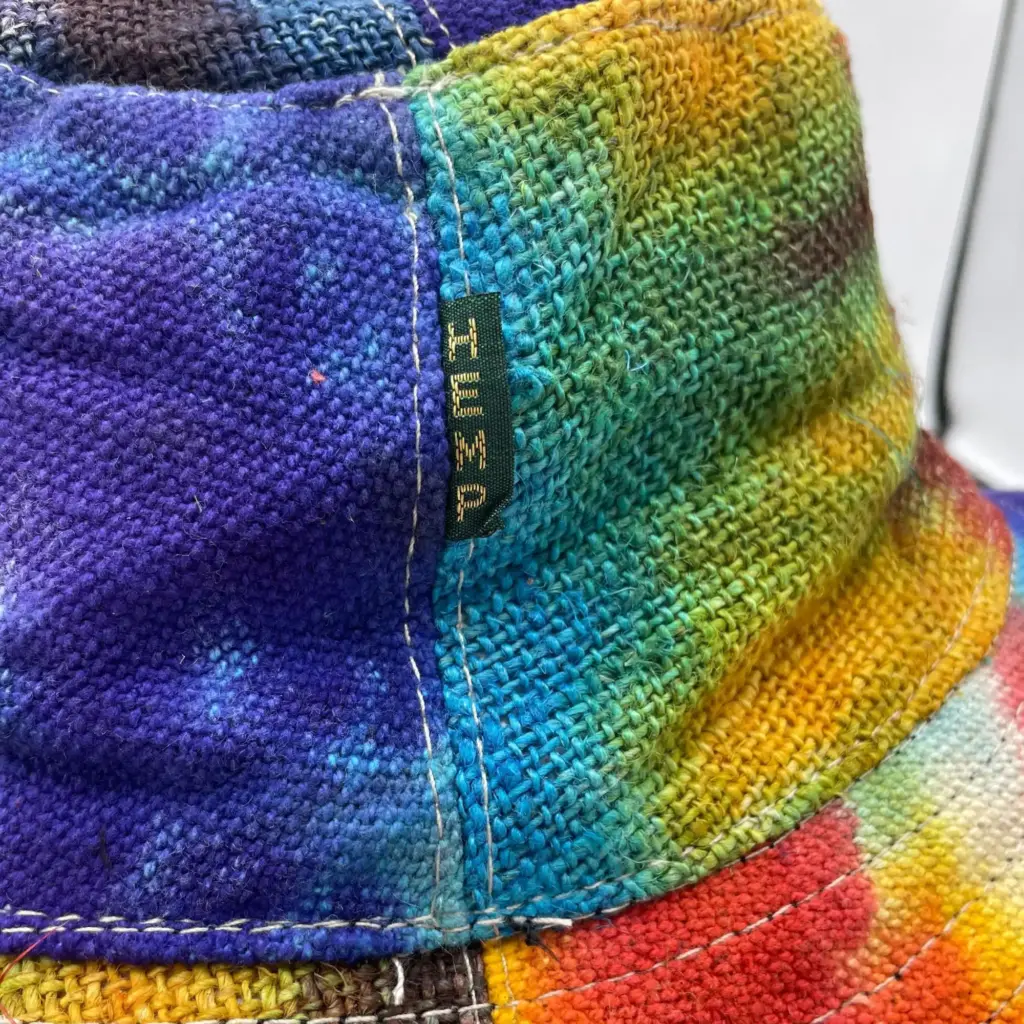 Patched and Wired Hemp & Cotton Boho Festival Hat – Tiedye | www.artisangoods.co.uk 3