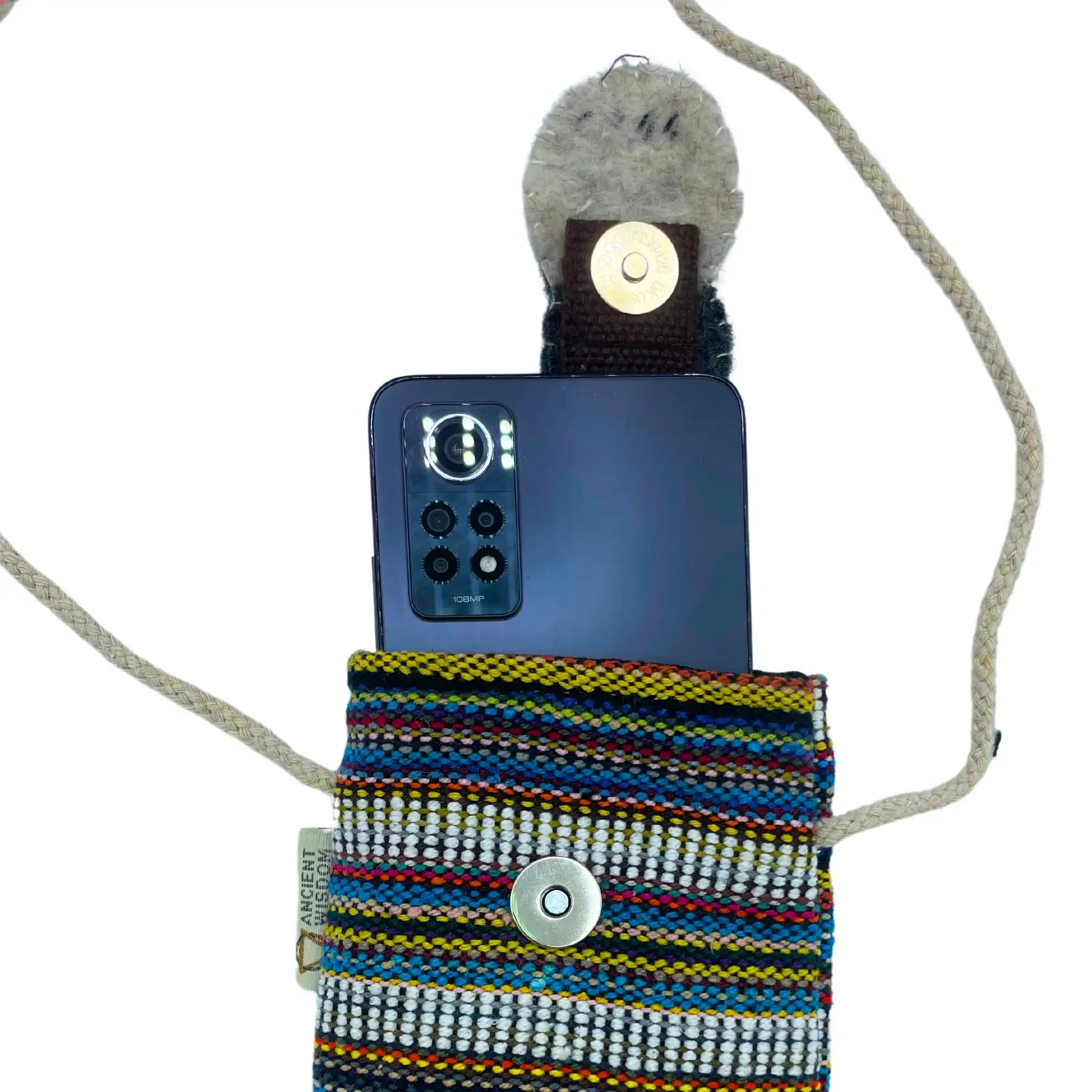 Phone Holder Bag Stripes Multi and White – owl decor | www.artisangoods.co.uk 3 Phone Holder Bag Stripes Multi and White – owl decor | www.artisangoods.co.uk 2