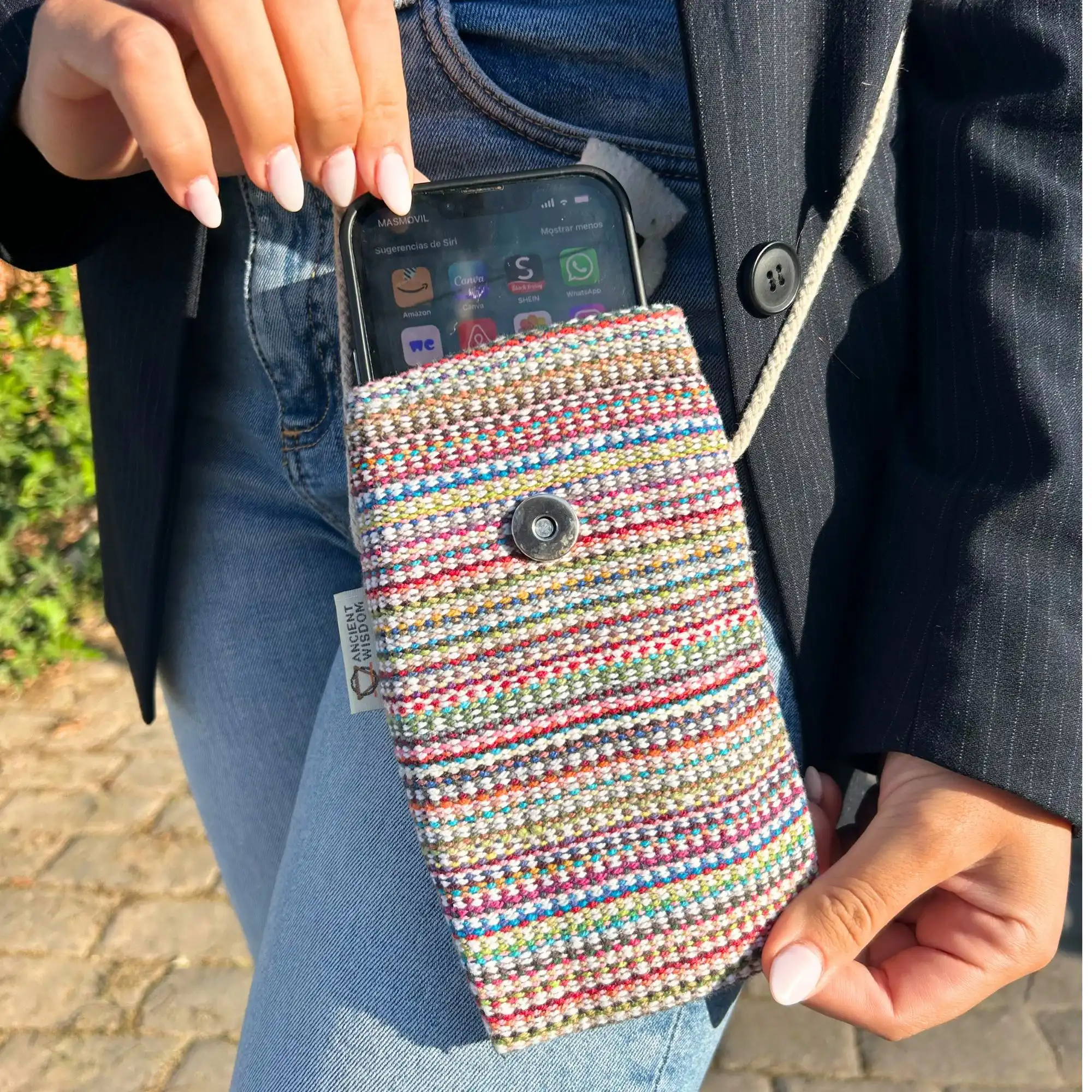 Phone Holder Bag Stripes Pink – bunny decor | www.artisangoods.co.uk 4 Phone Holder Bag Stripes Pink – bunny decor | www.artisangoods.co.uk 3