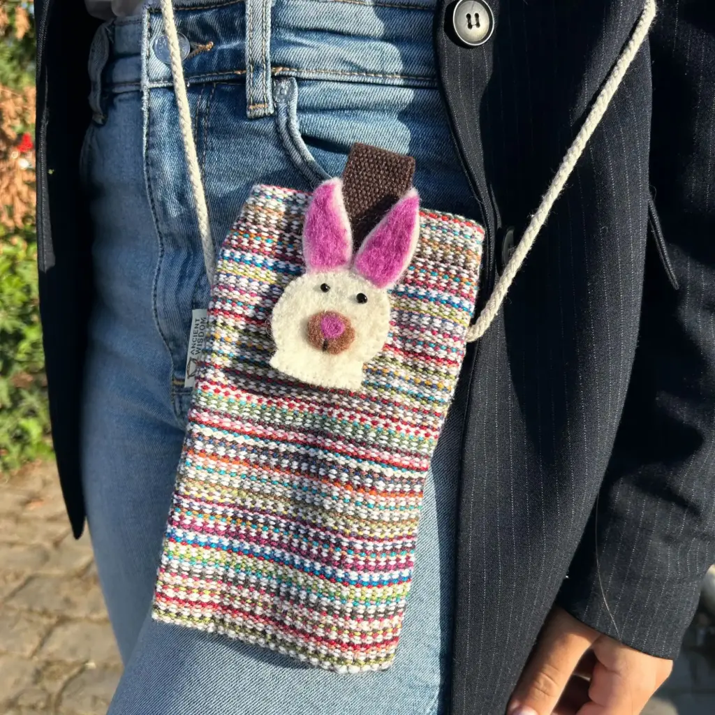 Phone Holder Bag Stripes Pink  – bunny decor | www.artisangoods.co.uk