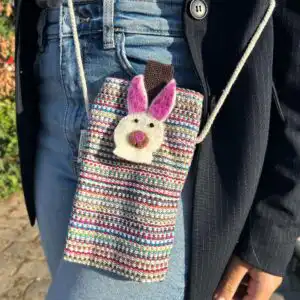 Phone Holder Bag Stripes Pink – bunny decor | www.artisangoods.co.uk Phone Holder Bag Stripes Pink – bunny decor | www.artisangoods.co.uk 1